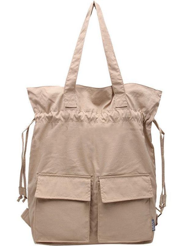 Women khaki Quotes Double Front Pockets Simple Drawstring Backpacks