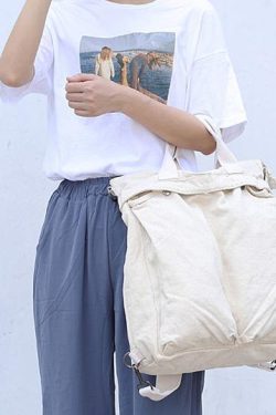 Women Korea beige Canvas Square Backpack