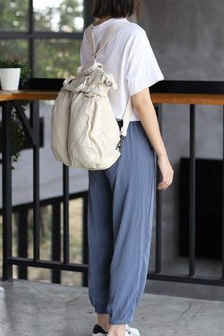 Women Korea beige Canvas Square Backpack