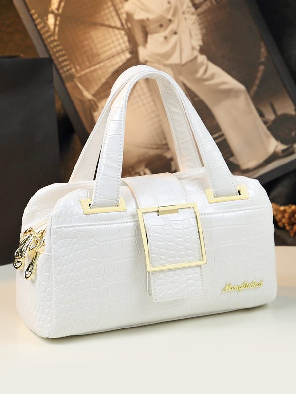 Women Mulberry Embossed Zippered Calf Leather Messenger Bag