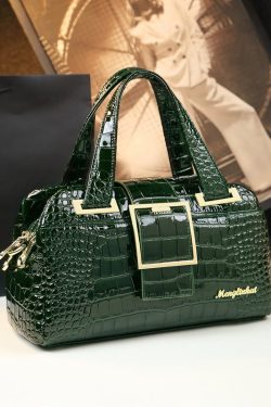 Women Mulberry Embossed Zippered Calf Leather Messenger Bag