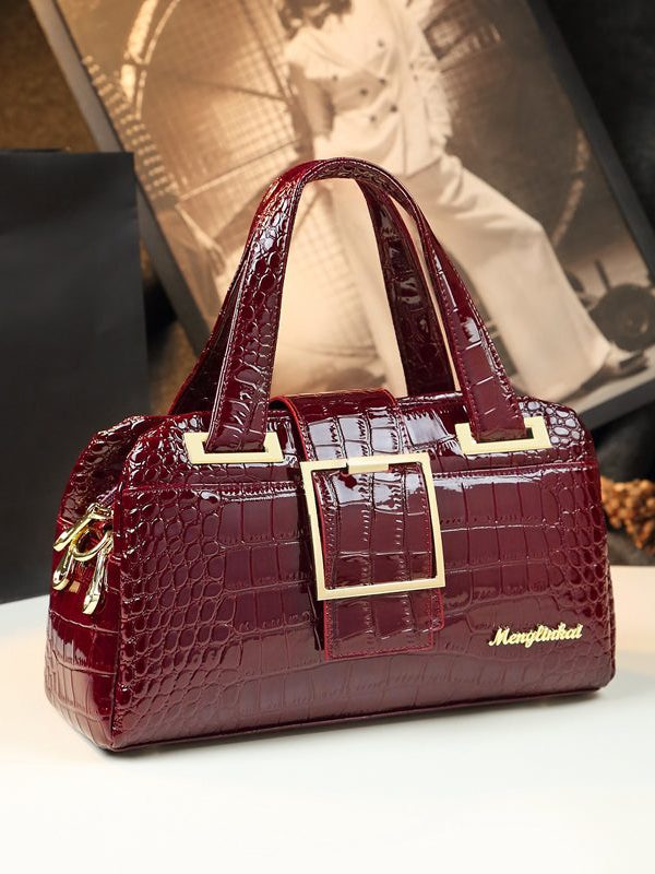 Women Mulberry Embossed Zippered Calf Leather Messenger Bag