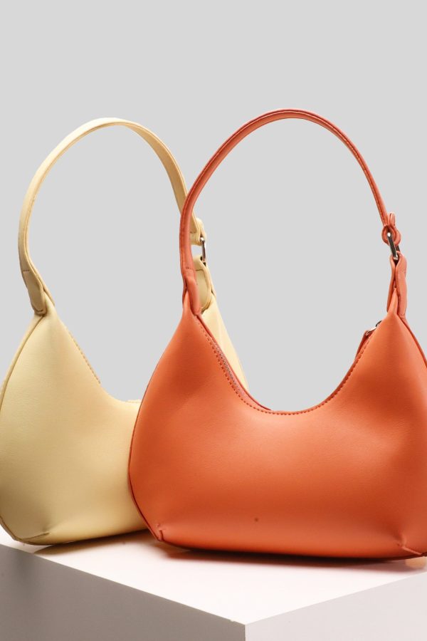 Women Orange Solid Durable Faux Leather Hobo Bag