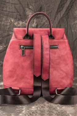Women Pink Embossed Large Capacity Calf Leather Backpack Bag