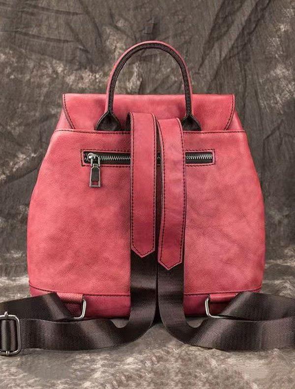 Women Pink Embossed Large Capacity Calf Leather Backpack Bag