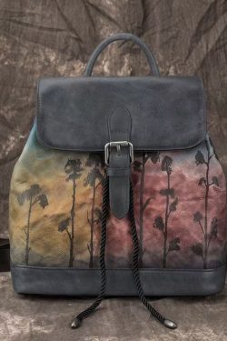 Women Pink Embossed Large Capacity Calf Leather Backpack Bag