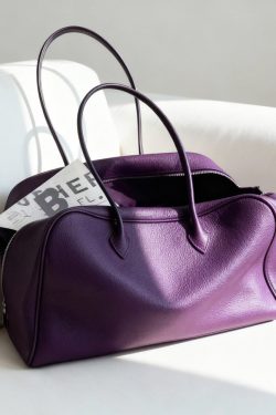 Women Purple Calf Leather Large Capacity Shoulder Bag