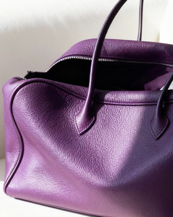 Women Purple Calf Leather Large Capacity Shoulder Bag