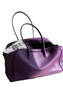 Women Purple Calf Leather Large Capacity Shoulder Bag