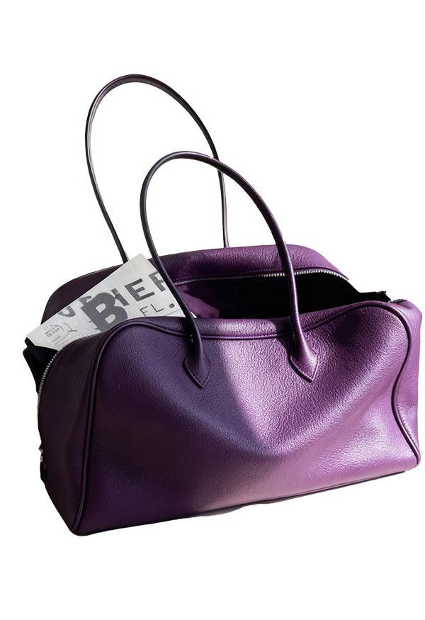 Women Purple Calf Leather Large Capacity Shoulder Bag