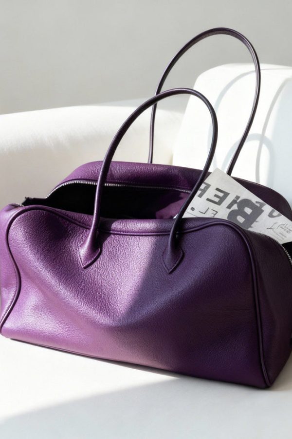 Women Purple Calf Leather Large Capacity Shoulder Bag