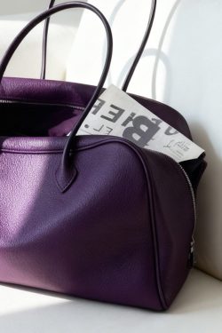Women Purple Calf Leather Large Capacity Shoulder Bag