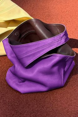 Women Purple Large Capacity Calf Leather Shoulder Bag