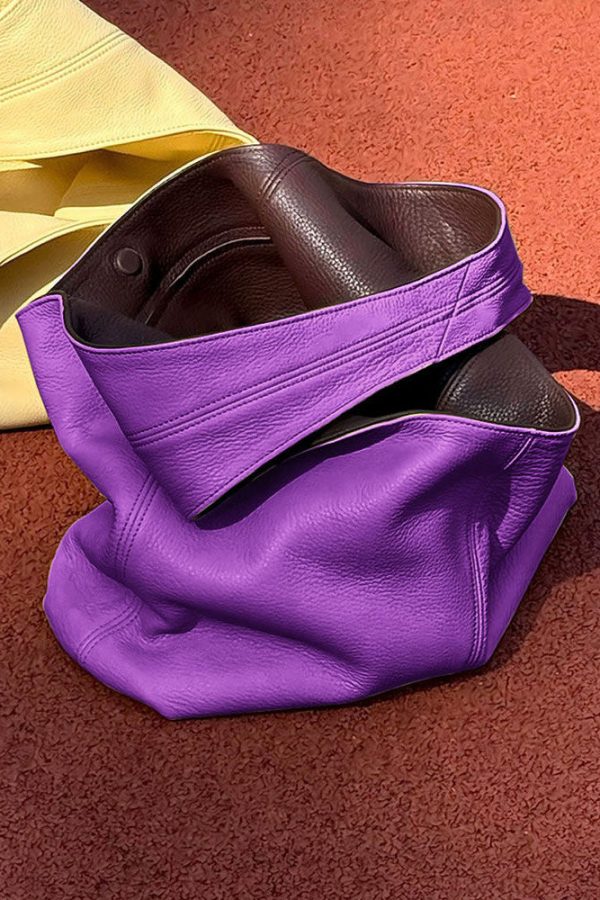 Women Purple Large Capacity Calf Leather Shoulder Bag