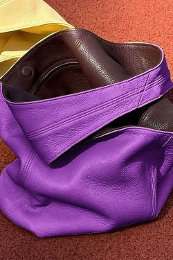 Women Purple Large Capacity Calf Leather Shoulder Bag