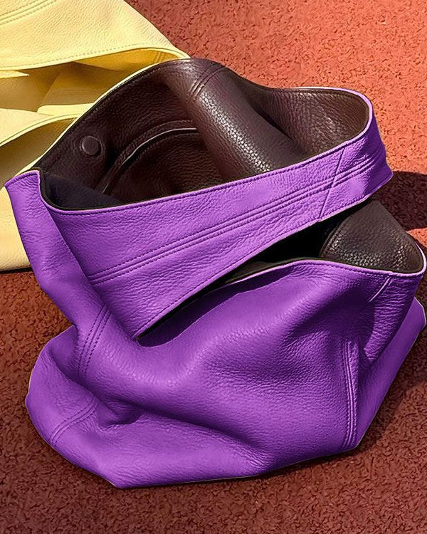 Women Purple Large Capacity Calf Leather Shoulder Bag