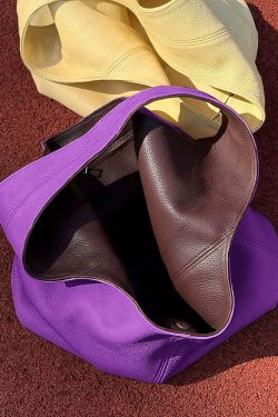Women Purple Large Capacity Calf Leather Shoulder Bag