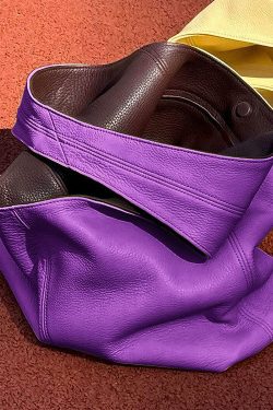 Women Purple Large Capacity Calf Leather Shoulder Bag