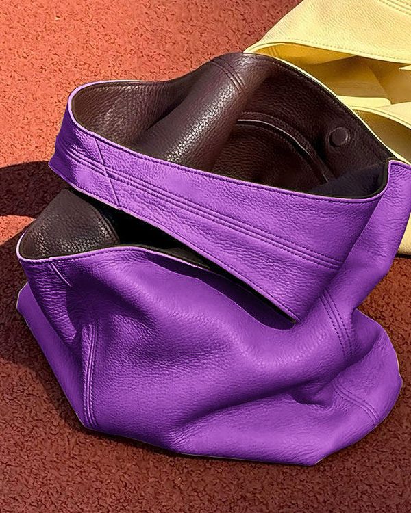 Women Purple Large Capacity Calf Leather Shoulder Bag