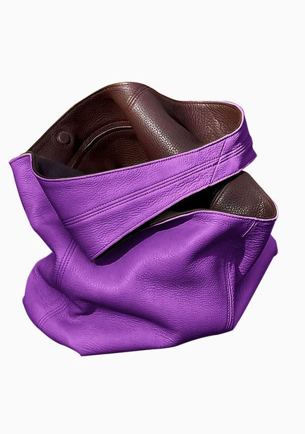 Women Purple Large Capacity Calf Leather Shoulder Bag