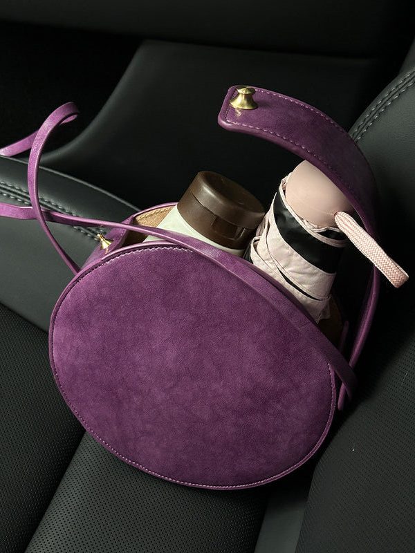 Women Purple Rotundity Solid Durable Leather CrossBody Bag