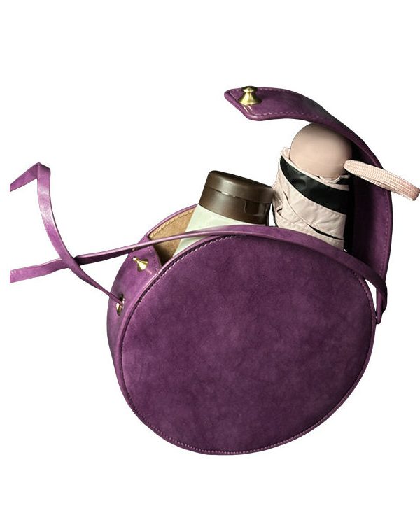 Women Purple Rotundity Solid Durable Leather CrossBody Bag