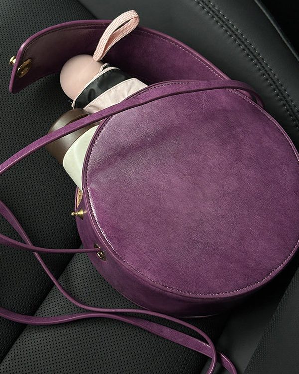 Women Purple Rotundity Solid Durable Leather CrossBody Bag