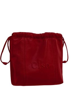 Women Red Drawstring Large Capacity Faux Leather Satchel Handbag