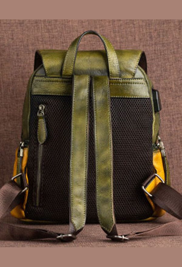 Women Red Embossing Paitings Calf Leather Backpack Bag