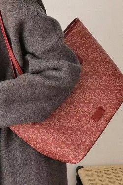 Women Red Large Capacity Faux Leather Shoulder Bag