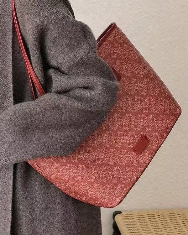 Women Red Large Capacity Faux Leather Shoulder Bag