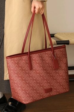 Women Red Large Capacity Faux Leather Shoulder Bag