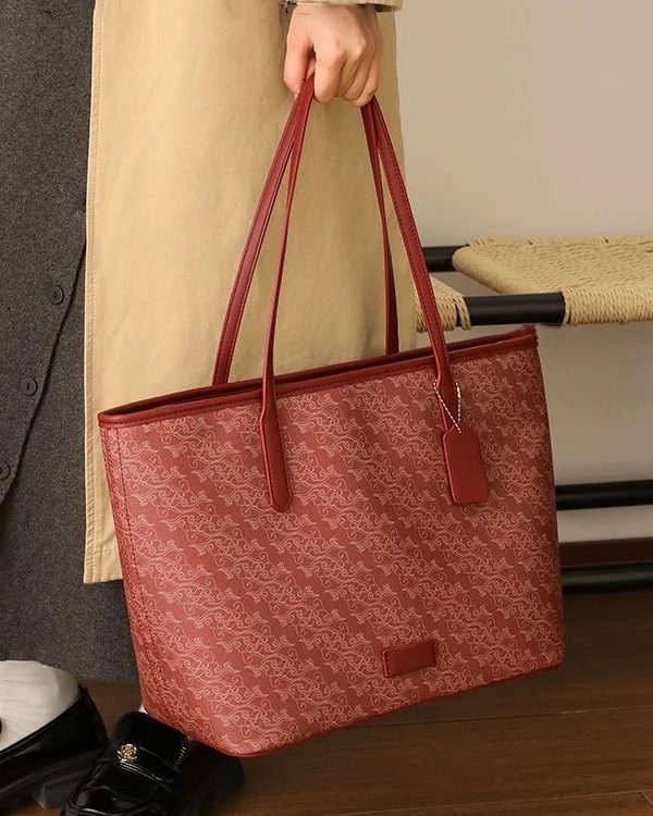 Women Red Large Capacity Faux Leather Shoulder Bag