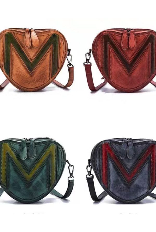 Women Red Patchwork Paitings Calf Leather Satchel Handbag