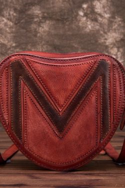 Women Red Patchwork Paitings Calf Leather Satchel Handbag