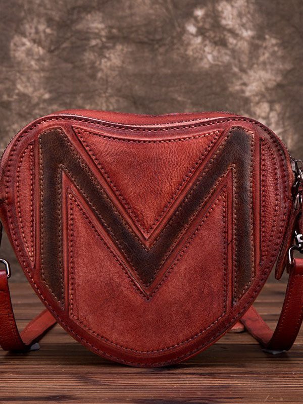 Women Red Patchwork Paitings Calf Leather Satchel Handbag