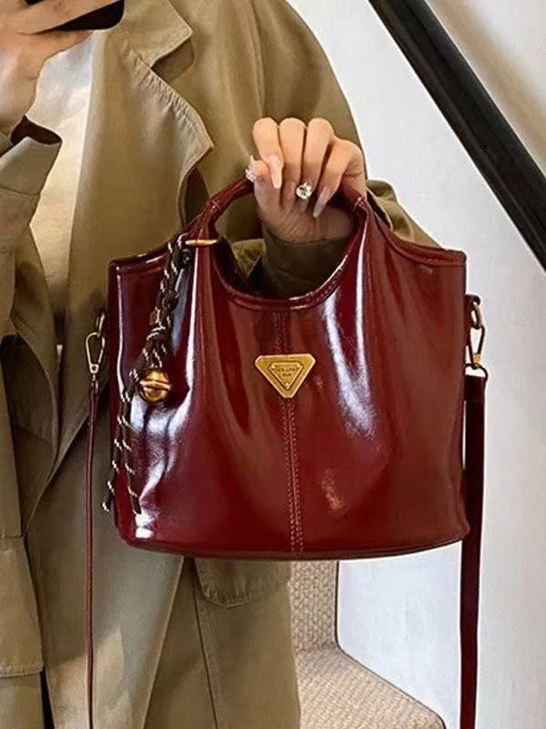 Women Red Patchwork Versatile Faux Leather Messenger Bag