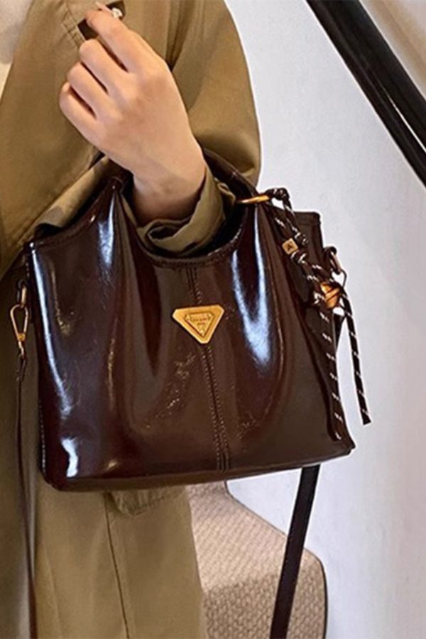 Women Red Patchwork Versatile Faux Leather Messenger Bag