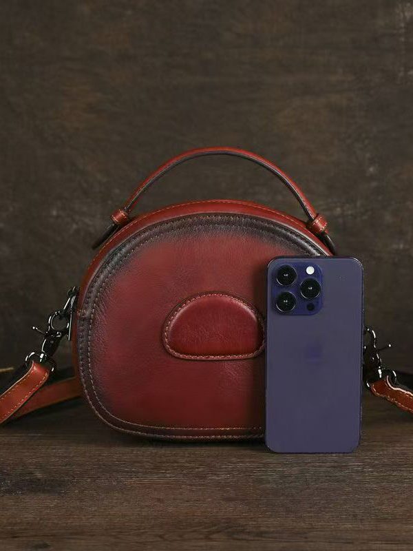 Women Red Solid Durable Calf Leather Versatile Messenger Bag