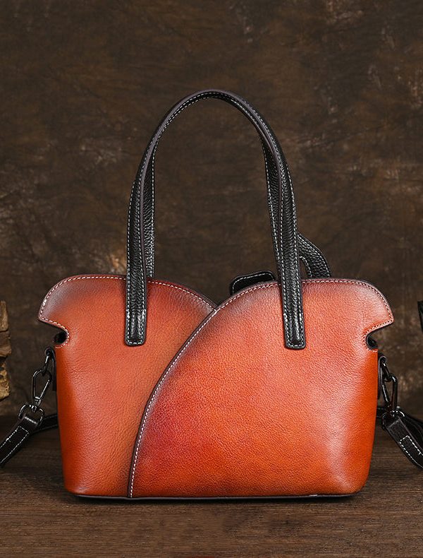 Women Retro Coffee Embossed Calf Leather Tote Handbag