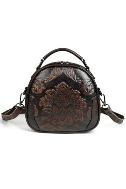 Women Retro Red Embossed Calf Leather Tote Messenger Bag