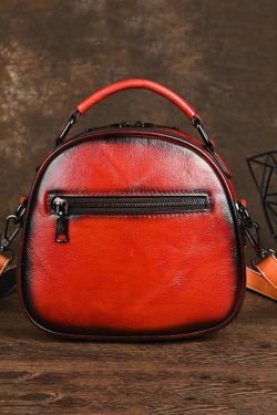 Women Retro Red Embossed Calf Leather Tote Messenger Bag