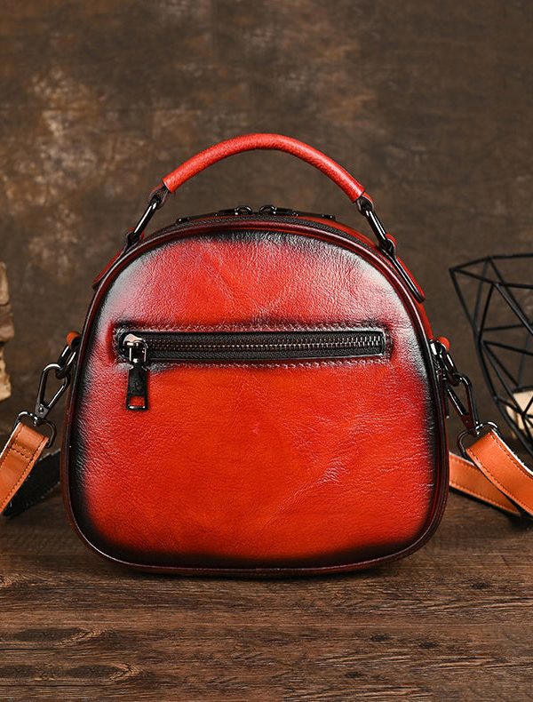 Women Retro Red Embossed Calf Leather Tote Messenger Bag