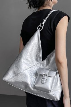 Women Silver Durable Large Capacity  Faux Leather Satchel Handbag