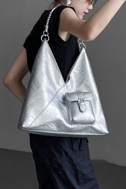 Women Silver Durable Large Capacity  Faux Leather Satchel Handbag