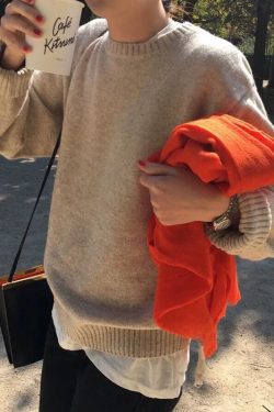 Women Simple Blue O Neck Knit Sweaters Spring