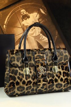 Women Stylish Leopard Embossed Calf Leather Tote Handbag