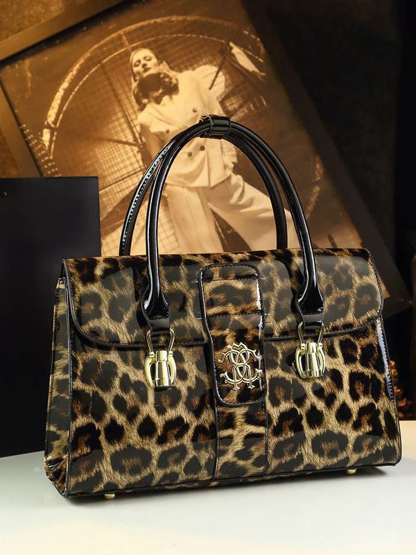 Women Stylish Leopard Embossed Calf Leather Tote Handbag