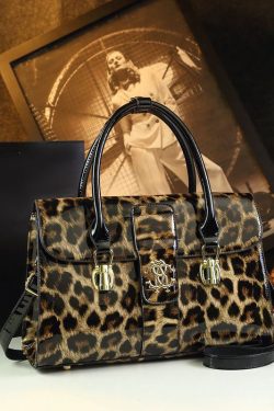 Women Stylish Leopard Embossed Calf Leather Tote Handbag