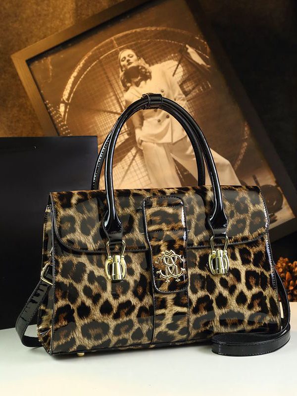 Women Stylish Leopard Embossed Calf Leather Tote Handbag
